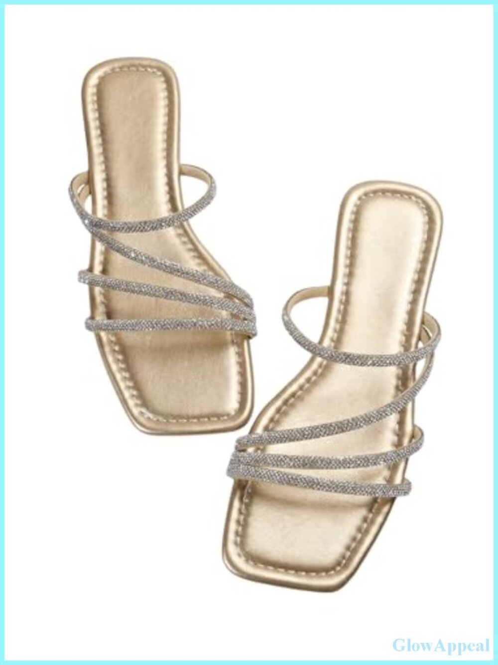Rhinestone Flat Sandals Faux Leather Strappy Open Toe Dressy Slide Sandals